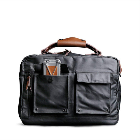 Premium Canvas & Splash-Proof Charcoal Black Laptop Bag
