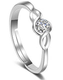 Platinum Plated Classic Crystal Ring For Women Adjustable