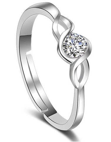 Platinum Plated Classic Crystal Ring For Women Adjustable