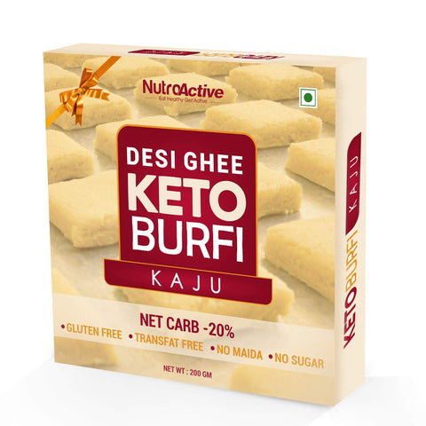 NutroActive Desi Ghee Keto Kaju Barfi, Sugar Fee Low Carb Sweets - 200g