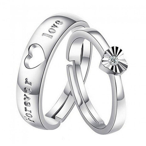 Forever Love Crystal Silver Couple Ring For Men Women