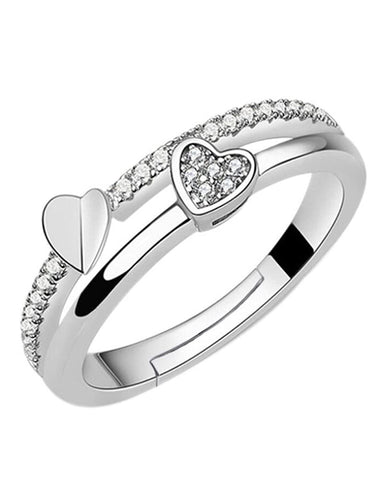 Elegant Silver Platinum Plated Adjustable Crystal Ring For Women