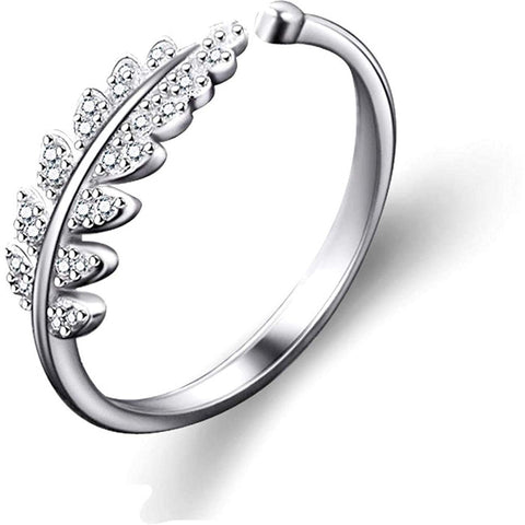 Platinum Plated Crystal Adjustable Leaf Ring For Women