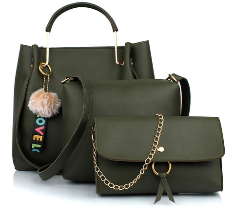 Mammon Women's Handbag With Sling Bag & Clutch (Set of 3)