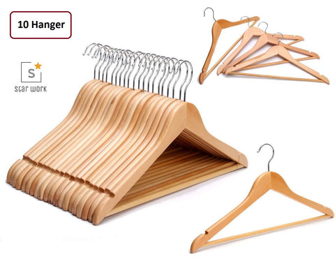 10 Wood Garment Hangers with Non Slip Bar