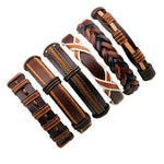 6 pcs Brown Wrap Real leather bracelet for Men