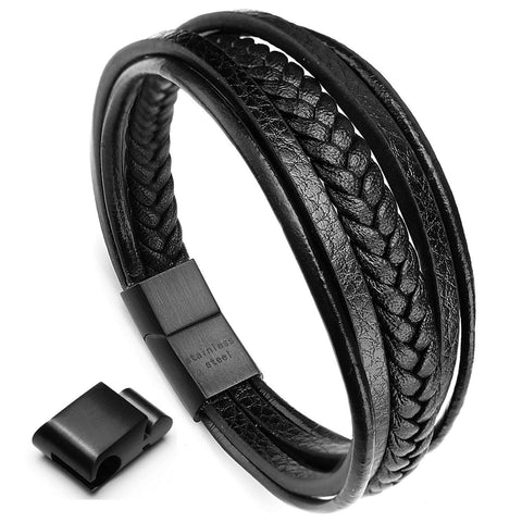 Magnetic-Clasp Leather Band Bracelet For Men & Boys