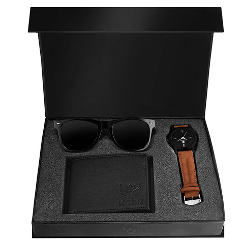 Black Men's Wallet Sunglasses & Watch
